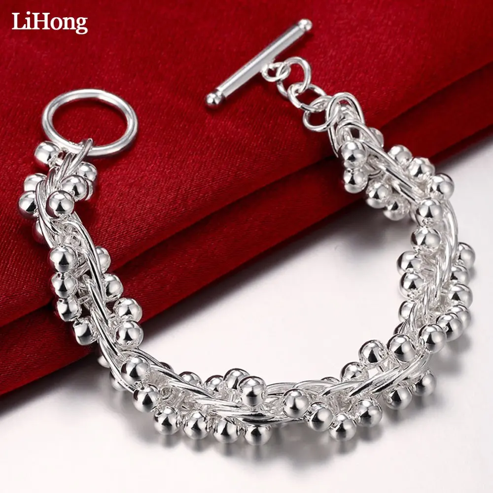 

New Arrival 925 Sterling Silver Women Bracelet Simple Heavy Grape Beads Charm Bracelet OT Button Fashion Jewelry