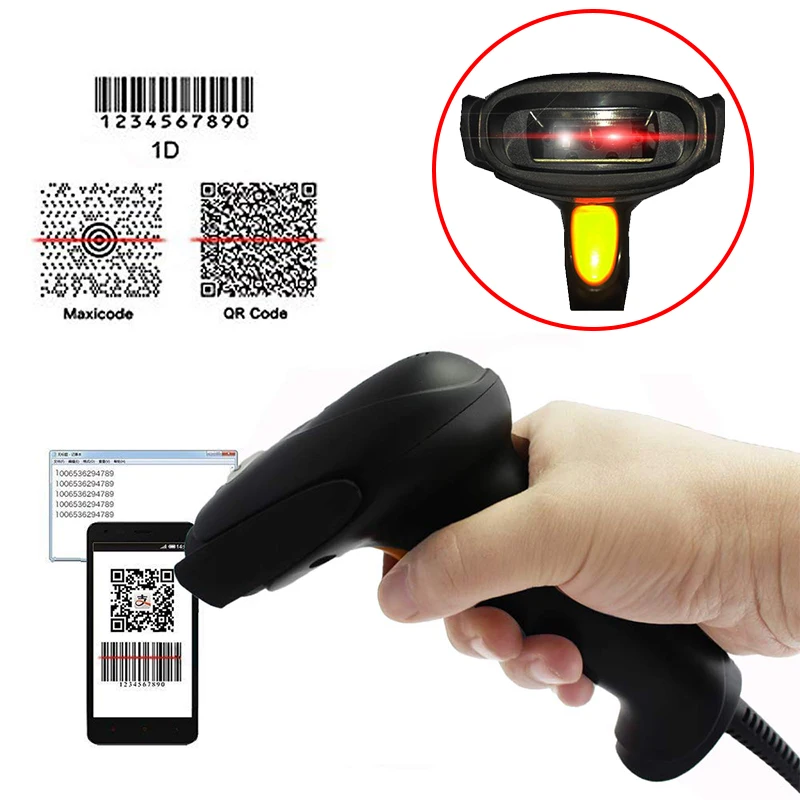 Ручной Проводной USB сканер штрих кода CMOS 1D 2D QR считыватель кодов непрерывное