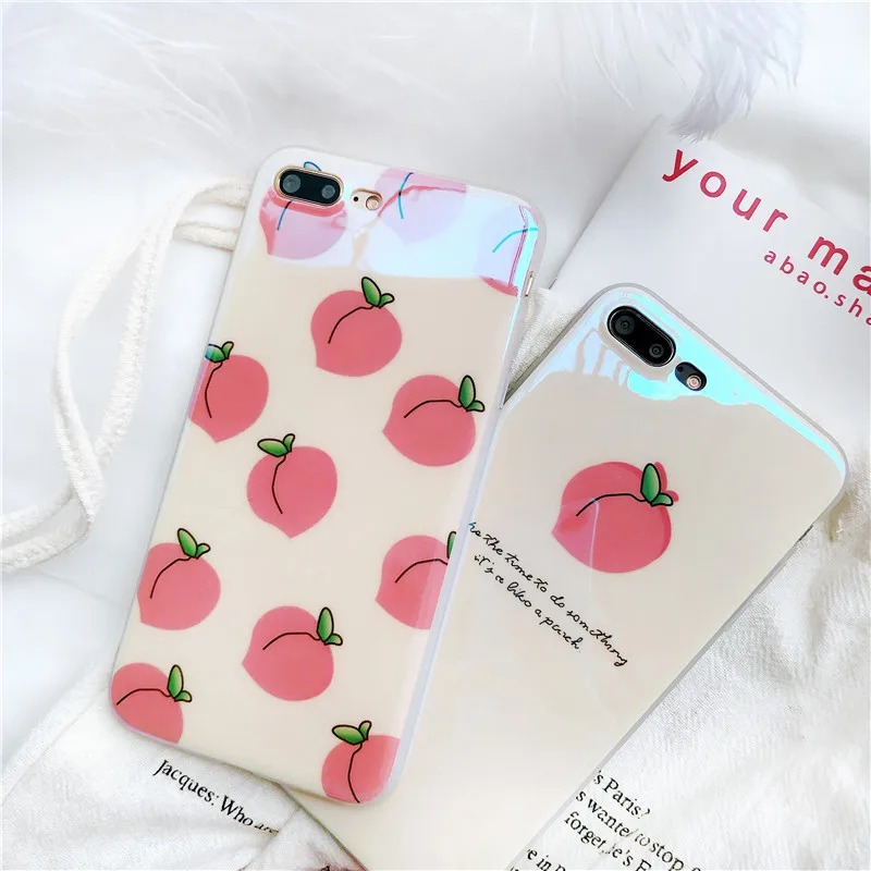 

Blu-ray Peach phone case for iPhone 6s case 7 Plus 8 Plus iPhone XS MAX case iPhone XR XS iPhone X glossy cover 6 6P 7 7P 8 8P