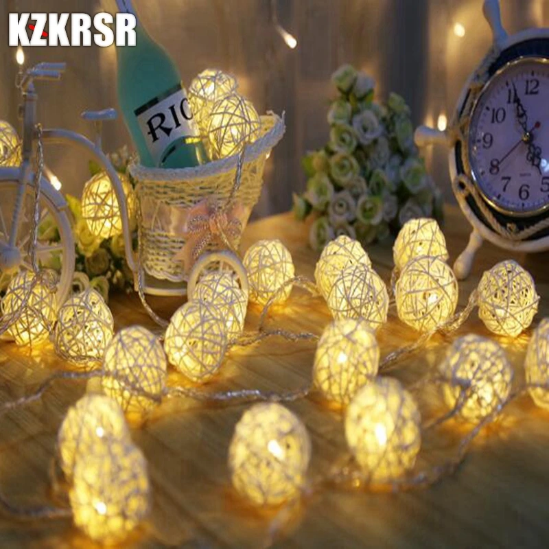 

KZKRSR 110V / 220V String Lights 4M 20 LED White Colorful Handmade Rattan Balls Fairy Party Wedding Patio Christmas Decoration