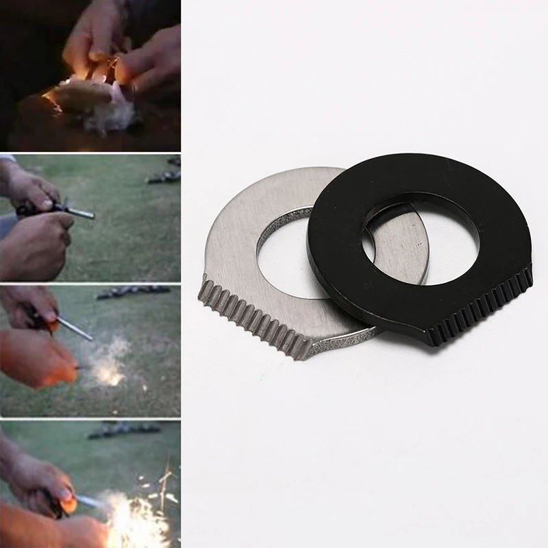 

outdoor camping hiking survival magnesium flint scraper round type survival tool
