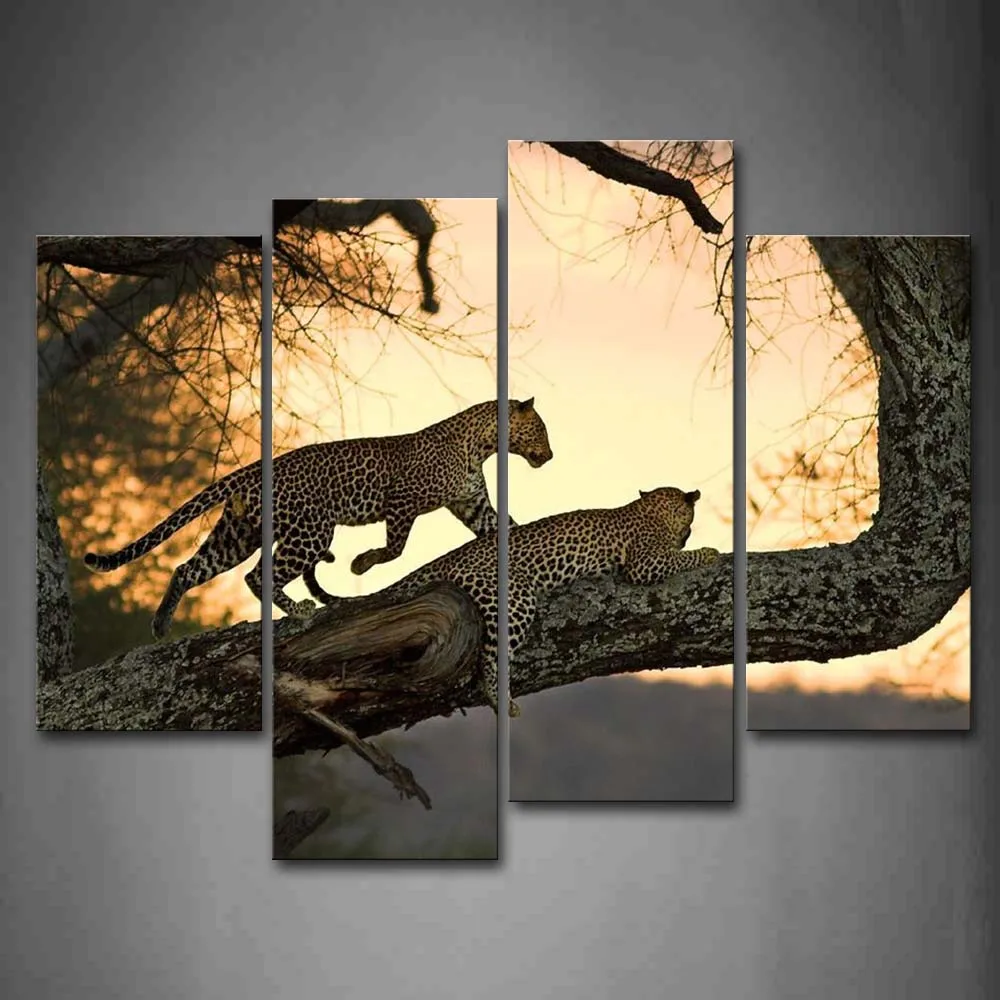 

Framed Wall Art Pictures Leopard Tree Canvas Print Animal Poster With Wooden Frame For Home Living Room And Office Decor