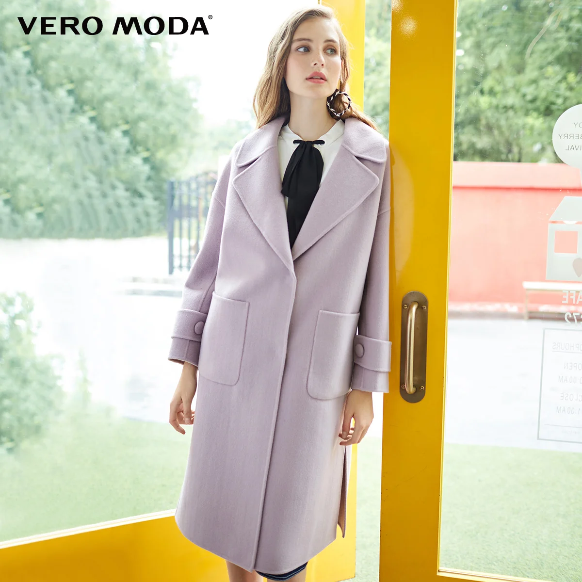 Vero Moda женское новое шерстяное Двустороннее пальто с открытыми плечами из чистой шерсти | 318327502