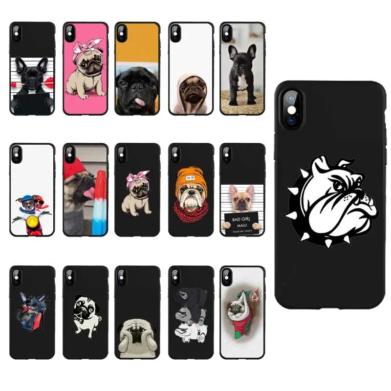M281 Мопс Собака Французский бульдог Черный силиконовый чехол для Apple iPhone 11 Pro XR XS Max