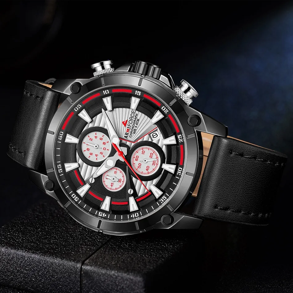 Reloj Hombre ARMIFORCE мужские часы Топ бренд класса люкс Relogio Masculino военные кожаные часы с хронографом кварцевые наручные часы