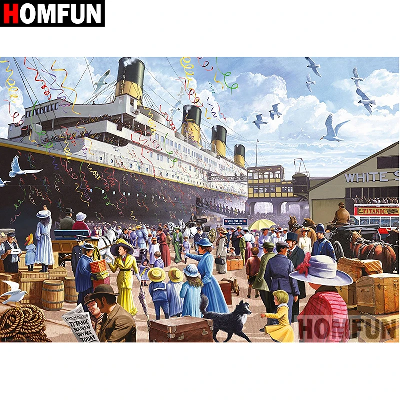 Алмазная 5D картина HOMFUN сделай сам полноразмерная/круглая вышивка Пароход