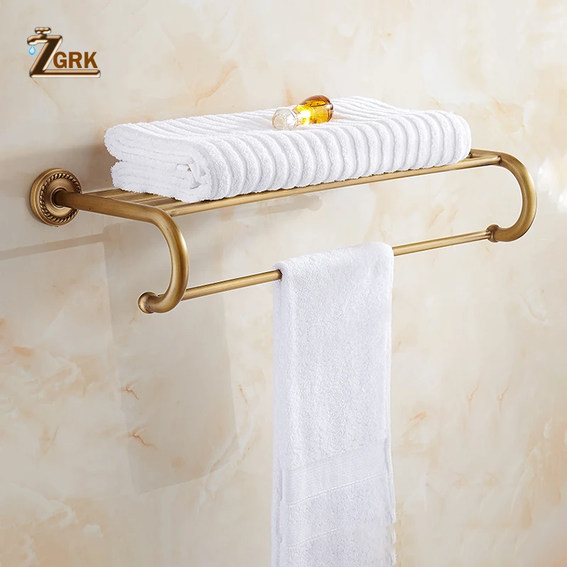 ZGRK Foldable Antique Brass Bath Towel Rack Active Bathroom Towel Holder Double Towel Shelf Bathroom Accessories 96031-MH