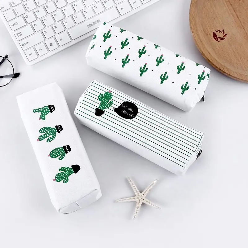 

Cactus Pencil Case Canvas School Supplies Kawaii Stationery School Office Cute Pencil Box Pen Bags For Students kids Storage bag