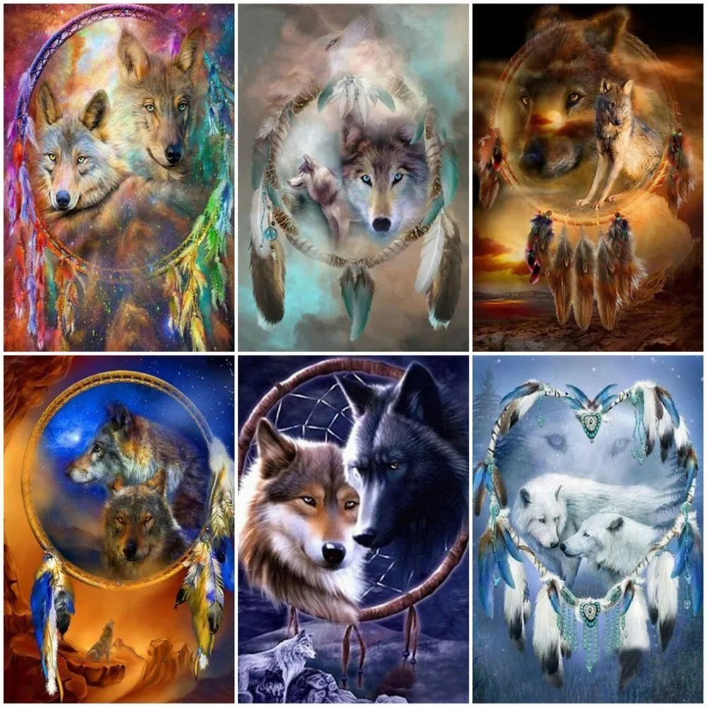 

Huacan Diamond Painting Full Square Wolf Diamond Embroidery Animal Cross Stitch Rhinestones Diamond Mosaic Dream Catchers Gift