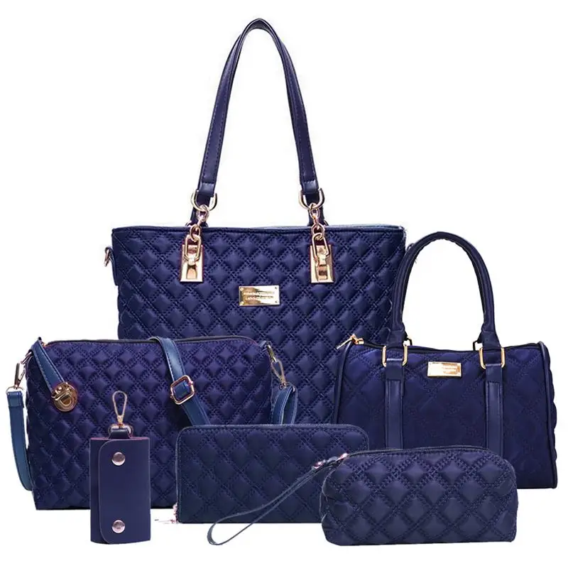 6 шт./партия, элегантная композитная сумка, женская сумка, нейлоновая сумка через плечо, женские сумки, набор с кошельком, клатч, кошелек - Цвет: Blue