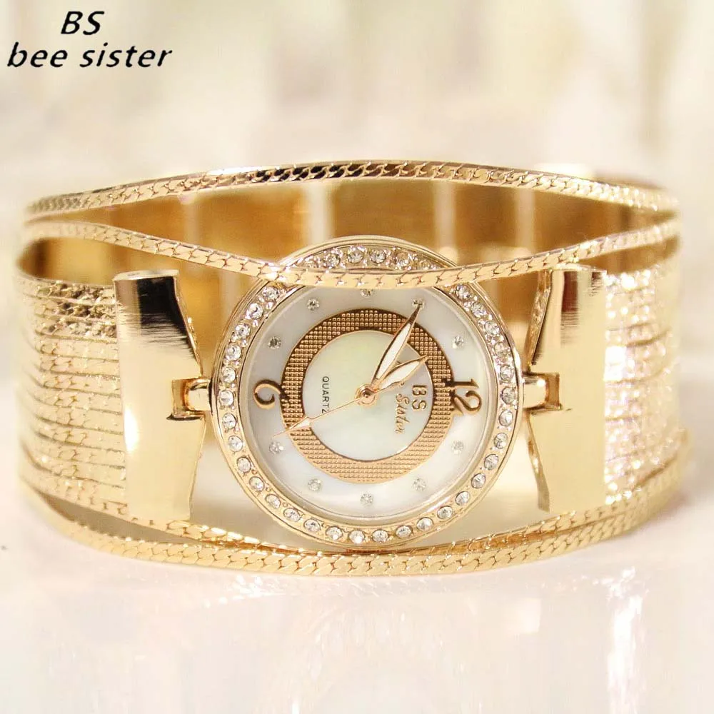 Модные кварцевые женские часы бренда BS reloj mujer браслет для часов золотые наручные