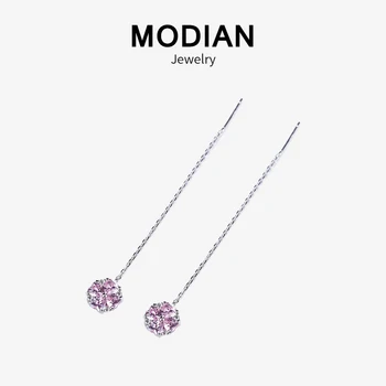 

Modian New Arrival Fashion 925 Sterling Silver Four Leaf Clover Crystal Long Tassel Circle Drop Earrings For Women Fine Jewelry