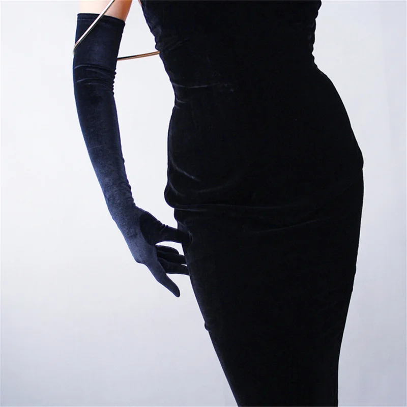 Женские бархатные перчатки 60 см длинные винно-красные выше локтя супер длинные женские высокие эластичные бархатные золотые бархатные с сенсорным экраном SJH60 - Цвет: Black 60CM