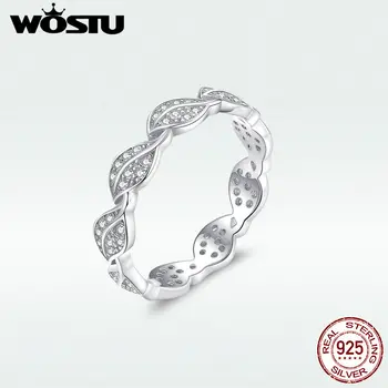 

WOSTU Authentic 925 Sterling Silver Falling Leaves Finger Rings For Women Hot Fashion CZ Rings Jewelry Gift Wedding BNR049
