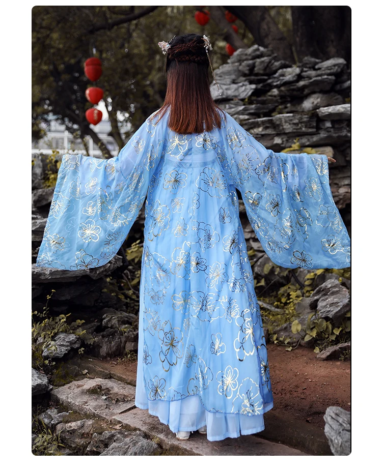 Синий Hanfu Женский костюм для китайского традиционного танца Костюм Восточный карнавальный наряд сказочное платье народная сценическая одежда DF1006