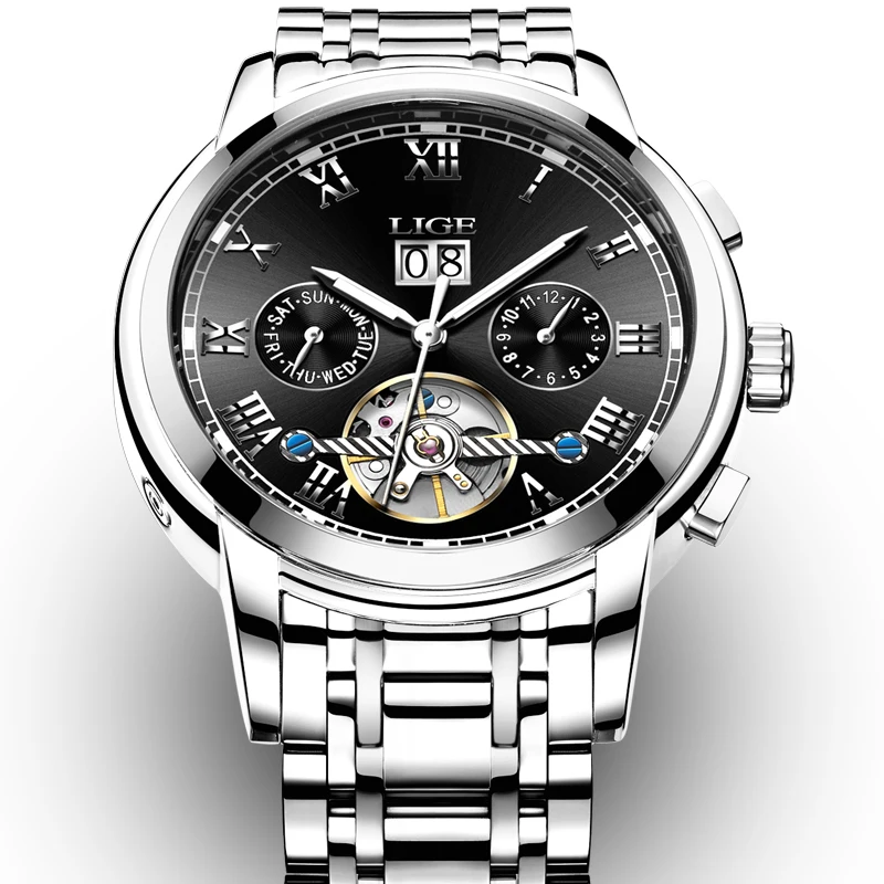 

LIGE Watch Men's Fashion Casual Mechanical Watches Waterproof 30M Stainless Steel Brand Luxury Automatic Business Watch Saat+BOX