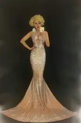 Сияющий алмаз телесного цвета пикантные длинное платье женский ночной клуб полный кристалл пакет хип коктейльное платье Для женщин