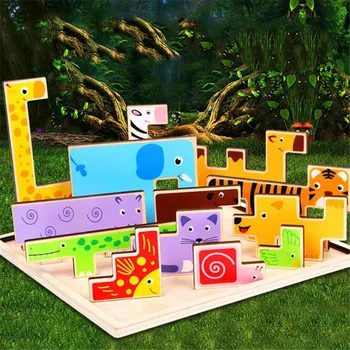 

Development Intelligence 1 Set Of Cartoon Animal Puzzle Animal Puzzle Child Early Learning Colorful Stereo Wooden Animal Puzzle