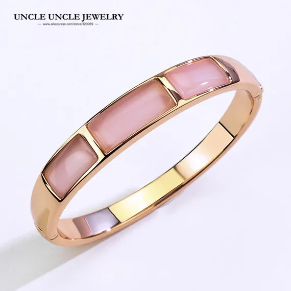 

Brand Design Rose Gold Color High Quality Rectangle Opals Retro Trendsetter Lady Bangle Bracelet (White/Pink) Wholesale