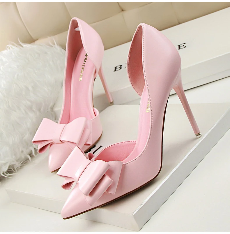 Women's Pumps Womens High Heels Shoes Butterfly-knot Slip-On Sexy Women High Heels Shoes Brand Party Women Pumps Yellow Size 8 (3)