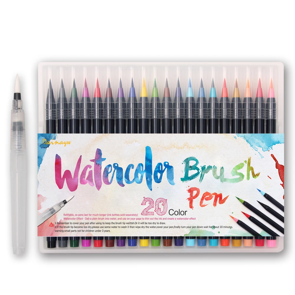 Net Focus Media Watercolor Brush Pens – Includes 24 Colorful