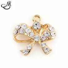 50pcs/lot Gold Alloy Crystal Bowknot charms fit for bracelet DIY dangle charms for pendants jewelry making FA421