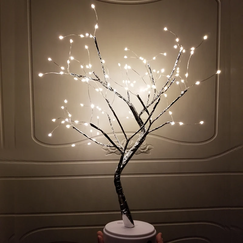 

Christmas Greeting Tree Light 108 led Copper wire Fire Night Light for Wedding Party Home Decorations USB Firefly Tree Lamp