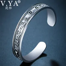 V. YA 925 пробы серебряные браслеты из манжеты браслеты для женщин мужчин Ом Мани Падме Хум Открытый браслет тайские серебряные ювелирные изделия