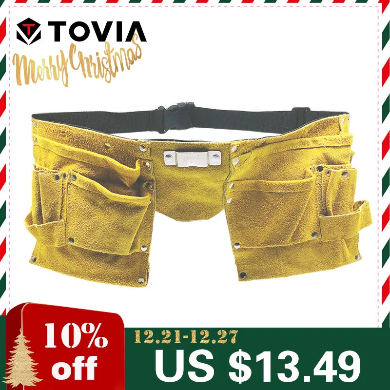 TOVIA 11 Pockets Leather Tool Pouch Belt Waist Tool Bag for adults and kids Combination Tools