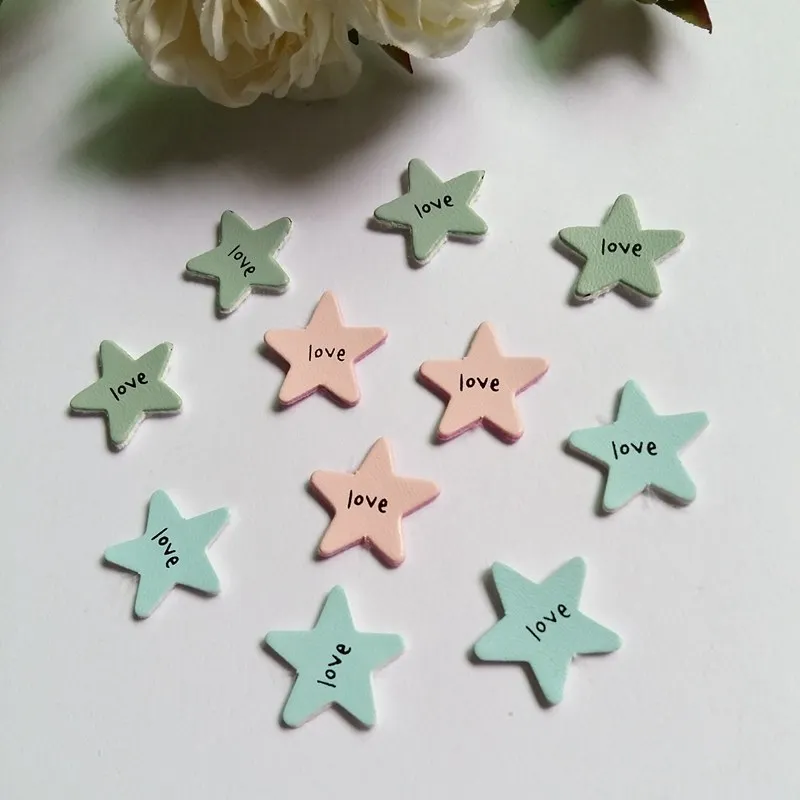

50pcs/lot PU Leather Garment Labels star shape Hand Made print 'love' Apparel accessories