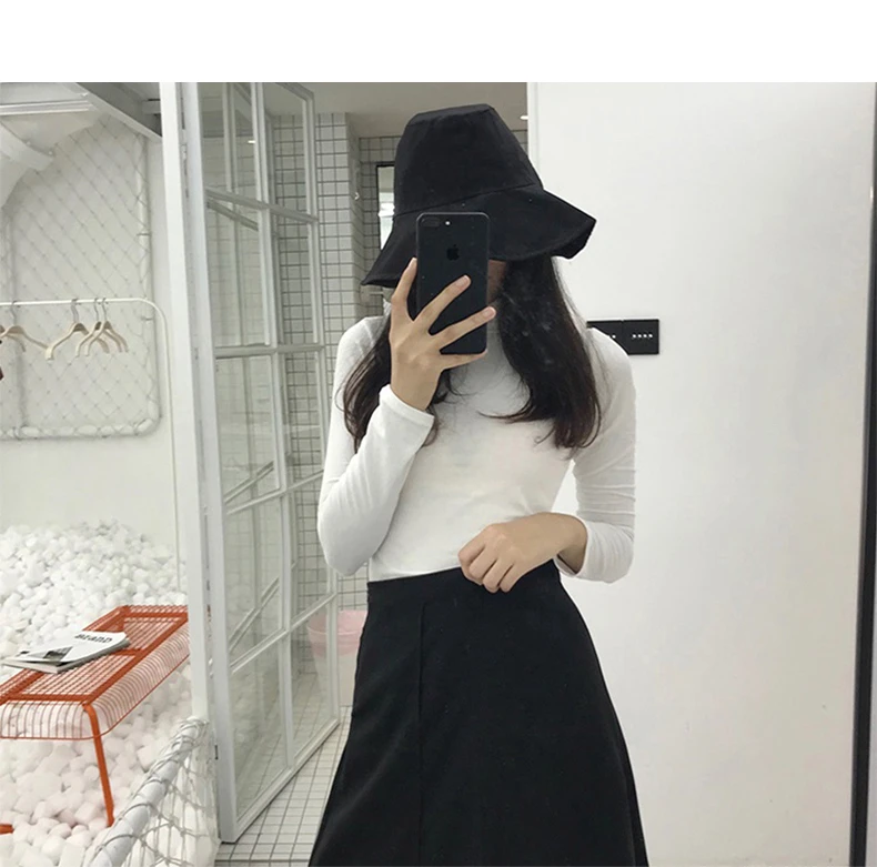 Женские футболки, водолазка с длинным рукавом, элегантная женская облегающая однотонная универсальная Классическая трендовая футболка, простая Корейская стильная футболка