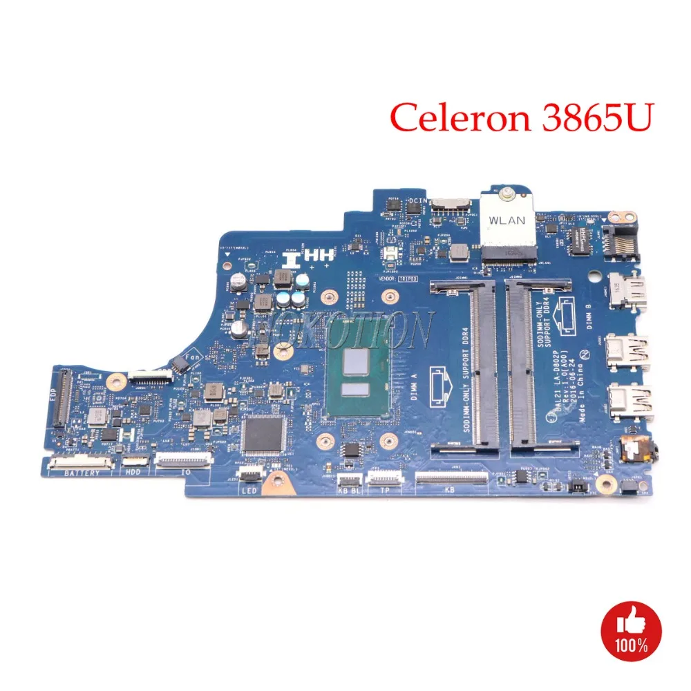 

NOKOTION BAL21 LA-D802P Main board FOR DELL Inspiron 15 5567 Laptop motherboard With Celeron 3865U DDR4