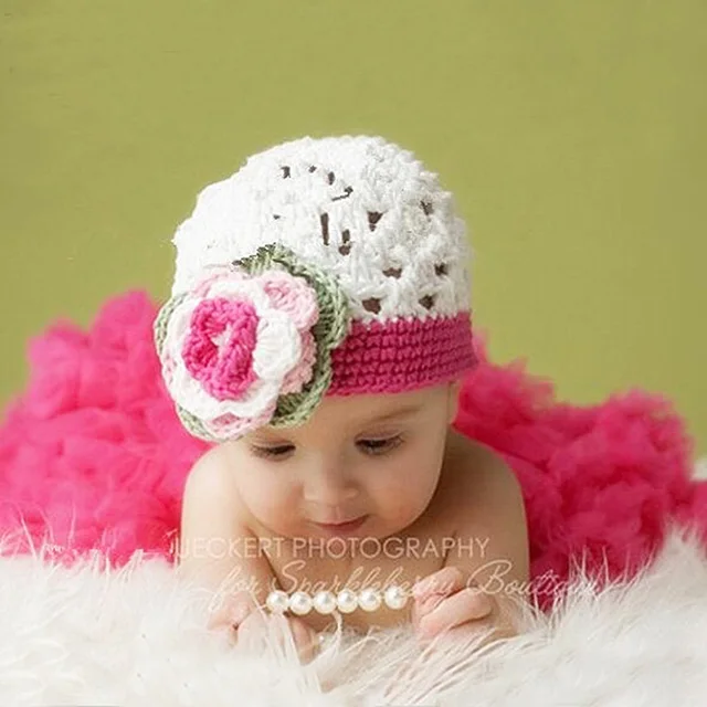 Infant baby girl knit crochet flower hat photo shoot props cap newborn baby girl birthday picture Infant baby girl knit crochet flower hat photo shoot props cap newborn baby girl birthday picture
