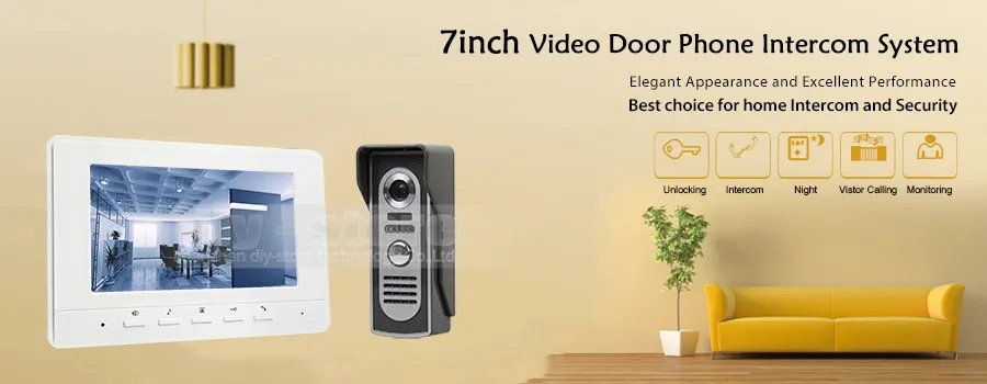 Diysecur 7 дюймов Видеодомофоны видео-телефон двери 600TV линии ИК Ночное видение открытый Камера для дома/офис безопасности Системы