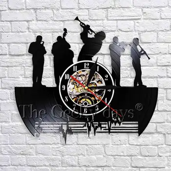 

Jazz Music Player Vinyl Record Wall Clock Blues Music Jazz Instrument Music Note Art Decor Handmade Gift For Jazz Lover