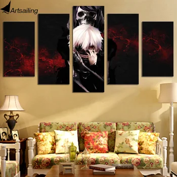 

5 Piece Canvas Prints Wall Art Death Skeleton Skull Painting Picture Print Home Decor Living Room Poster Free shipping XA1219
