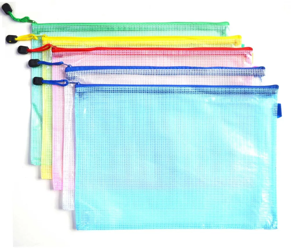 Cedilis 60 Pack Clear Zipper Folders, Plastic Zipper Pouch Poly Zip Files Envelopes For School Office Supplies A4 Size Letter Size 5 Colors