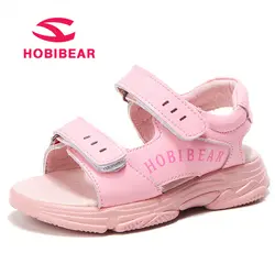 HOBIBEAR из натуральной кожи сандалии для девочек Летняя Пляжная детская обувь для девочек дышащие вырезы детские сандалии без каблука из