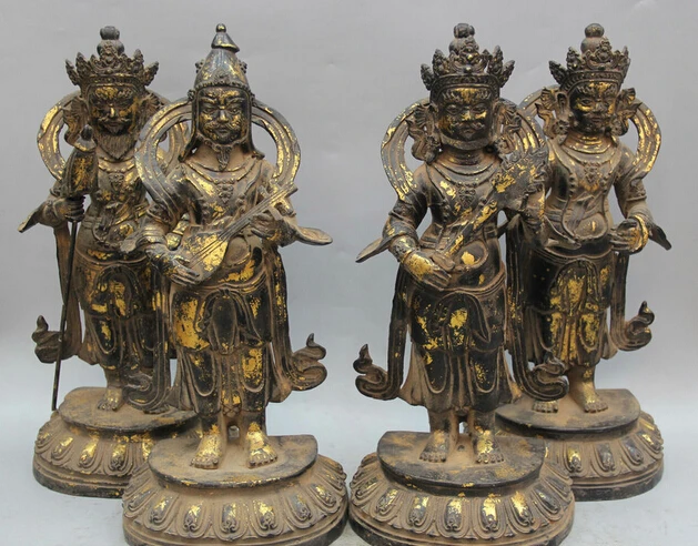 

JP S0524 15" Chinese Bronze Buddhism Mythology 4 Great Heavenly Kings immortals Statue B0403