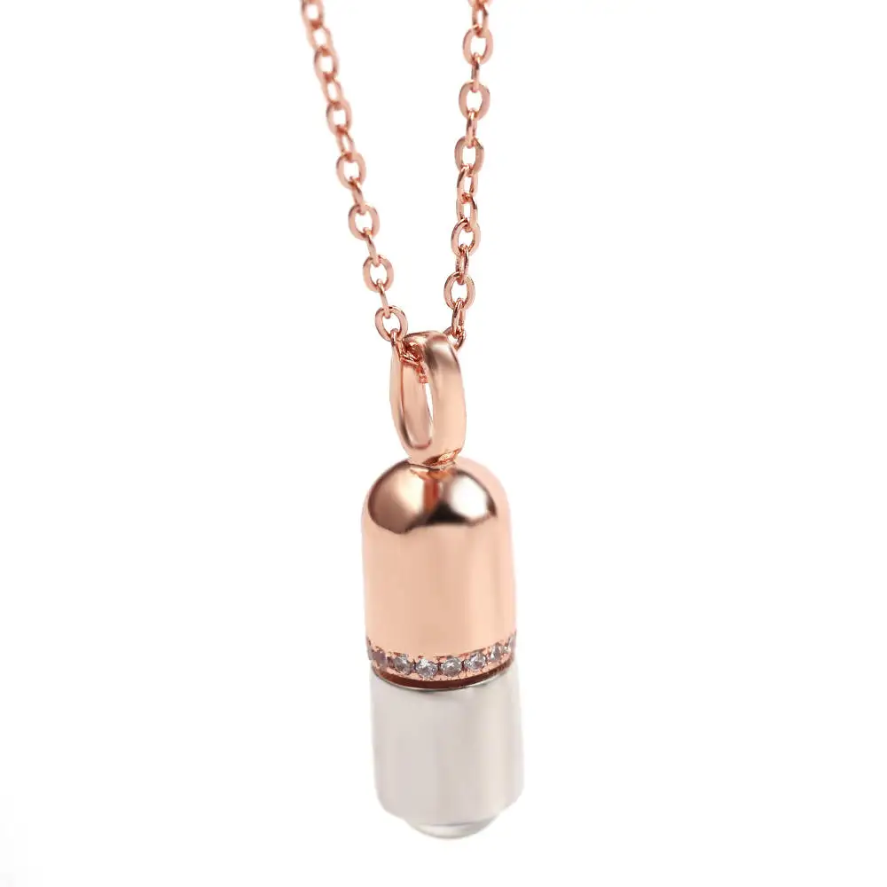 

Chic Cool Lady Open Love Antidote Capsule Necklace Rose Gold Crystal Pill Cross Pendants Chain For Women Neck Charm Chain Gift