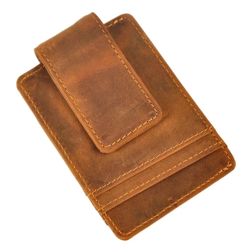 

Male Quality Leather Designer Fashion Travel Slim Wallet Front Pocket Magnetic Money Clip Mini Card Case Purse For Men 1058L