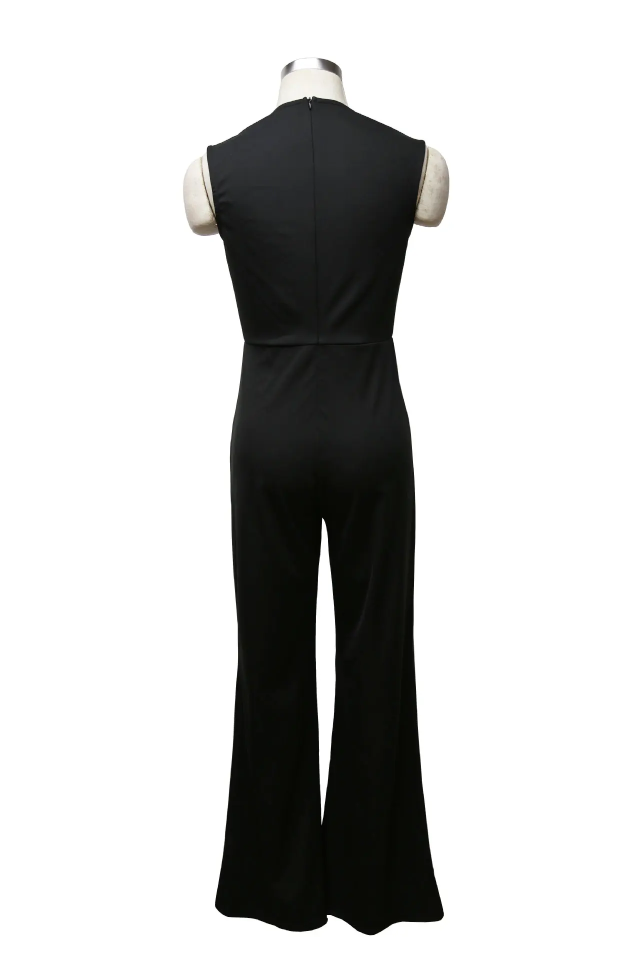 Женский комбинезон, однотонные черные узкие брюки с квадратным воротником, расклешенные брюки, Длинные однотонные брюки со средней талией, уличная одежда