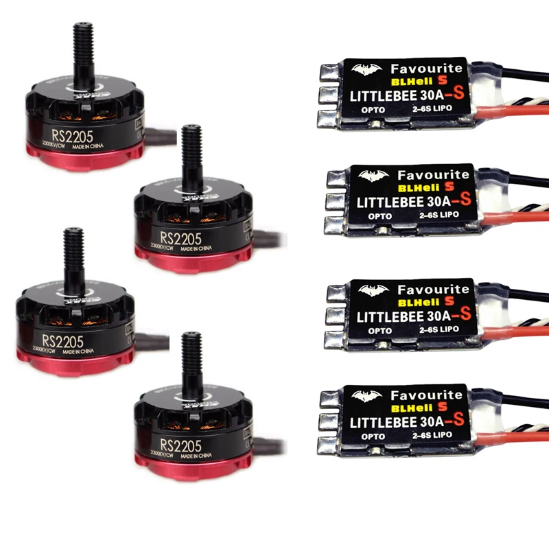 

4PCS original EMAX RS2205 2300KV Cooling Brushless motor+4PCS Favourite FVT LittleBee 30A S ESC BLHeli_S OPTO 2-6S