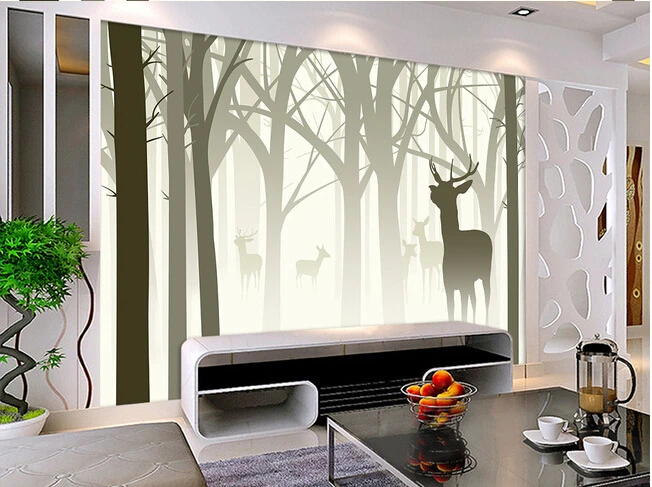The Custom Papel De Parede 3 D Nostalgic Abstract Hand Painted Tree The Custom Papel De Parede 3 D Nostalgic Abstract Hand Painted Tree Elk Silhouette Living Room Sofa Tv Wall Bedroom Paper In Wallpapers From Home