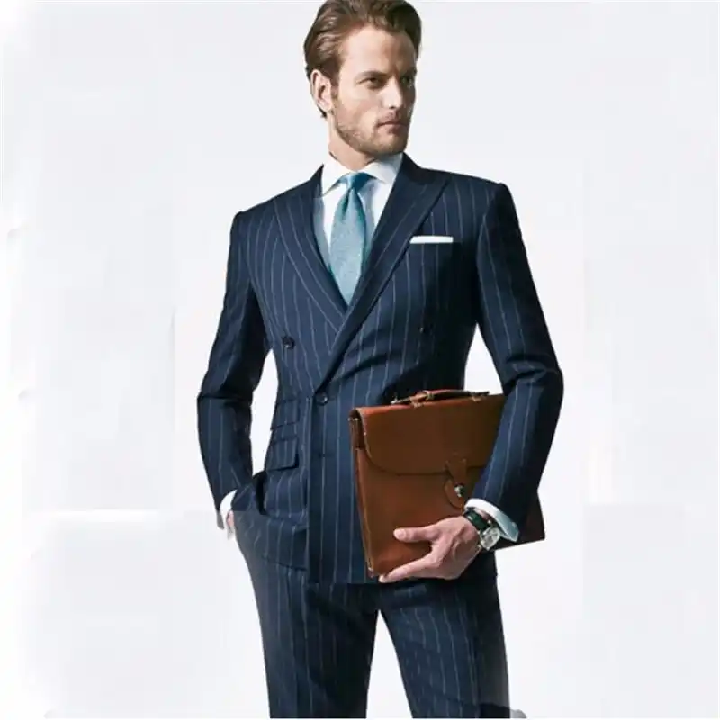 Stripe Mens Suits With Pants Custom Made Navy Blue Mens Slim Fit Suit Tailored Double Breasted Men Blazer With Ticket Pocket Mens Suits With Pants Slim Fit Suitmen Slim Fit Suits Aliexpress