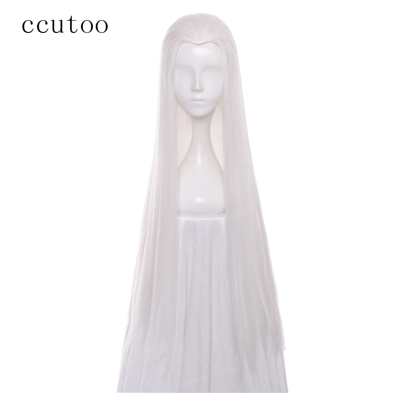 ccutoo 80cm/32" White Women's Female Long Straight Slicked Back Styled Synthetic Hair Cosplay Wig For Party Halloween Costume