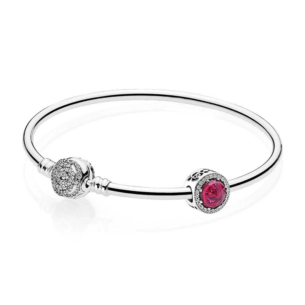 

DERMSPE 100% 925 Sterling Silver Belle's Radiant Rose Bangle Set Clear CZ Fit DIY Original Charm Bracelets 590748CZ 792140NCC