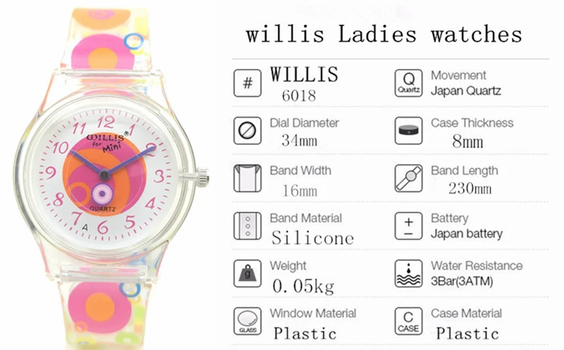 WILLIS супер крутые модные кварцевые часы с принтом силиконовые для женщин девочек