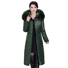 Зимняя женская парка размера плюс L-5XL, брендовая одежда, модная белая куртка-пуховик на утином пуху, воротник из натурального меха, теплый уплотненный длинный пуховик