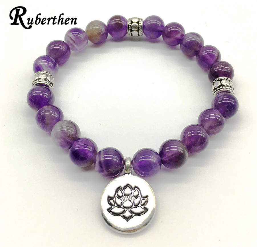 

Ruberthen 2018 Top Design Natural Stone Bracelet Dream Purple Crystal Lotus Bracelet Best Gift for Wedding Free Shipping